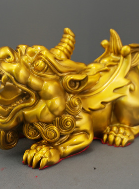 独角貔貅黄铜摆件一对瑞兽工艺品家居客厅全铜摆饰办公室桌面装饰