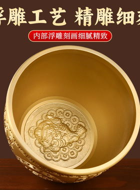 黄铜米缸百福百福缸聚财招财聚宝盆家用摆件客厅存钱罐风水办公室