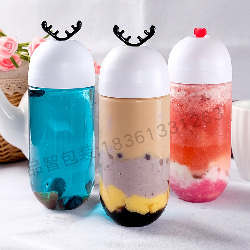 素匠泰茶奶茶杯胶囊瓶网红兰熊鲜奶一次性pet塑料果汁饮料瓶带盖 - 图1