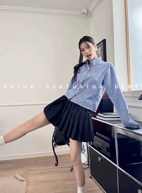 26ss字母刺绣翻领开衫格纹衬衫