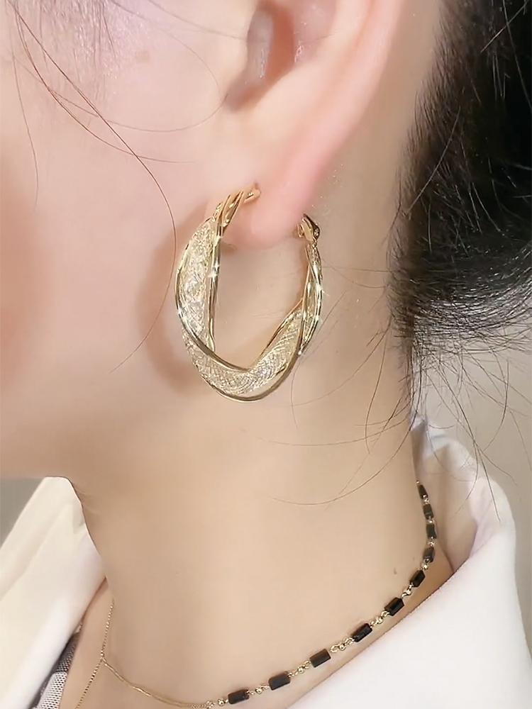 韩国时尚水晶耳圈高级感轻奢气质圈圈耳环2023年新款冷淡风耳饰潮-图0