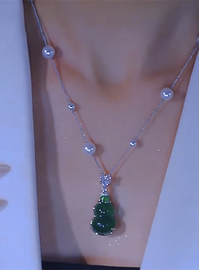 招财纳福绿色葫芦满天星项链