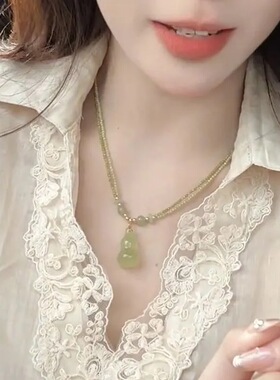 老钱风绿色葫芦吊坠串珠项链女