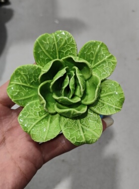 非偏远地区凑满19包邮部分瑕/菜叶纹绿色手捏花摆件