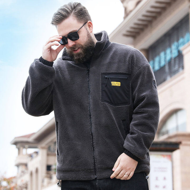 羊羔绒大码男装加绒加厚冬装加肥加大胖子肥佬摇粒绒宽松连帽外套,淘宝优惠券,粉丝福利购,淘宝优惠卷