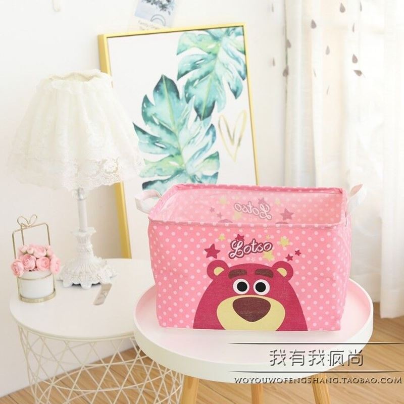 Lovely cartoon canvas folding storage basket snacks storage-图2