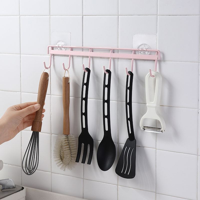 kitchen hook non-trace glue six hooks wall hanging steel - 图1