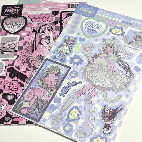 Peach韩国domi同款平替甜亚风动漫人物贴纸少女心咕卡手账装饰贴 - 图0