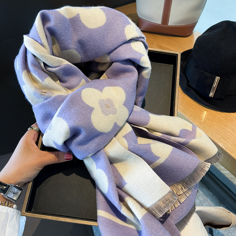 秋冬季仿羊绒围巾女士双面甜美鸡蛋花百搭加厚保暖围脖学院风披肩,淘宝优惠券,粉丝福利购,淘宝优惠卷