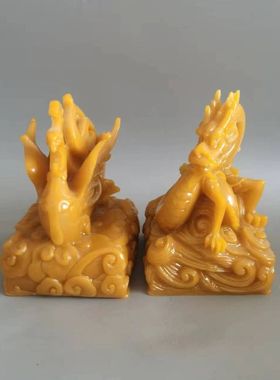 仿田黄石龙印神龙镇宅印章摆件生肖龙仿古大印神兽风水石料摆件