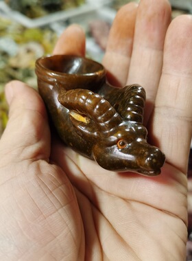 玉石原石仿古玉岫玉雕W玉牛角杯