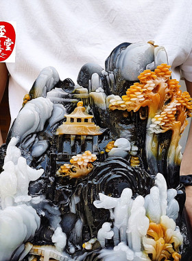 黑青花指日高升大摆件