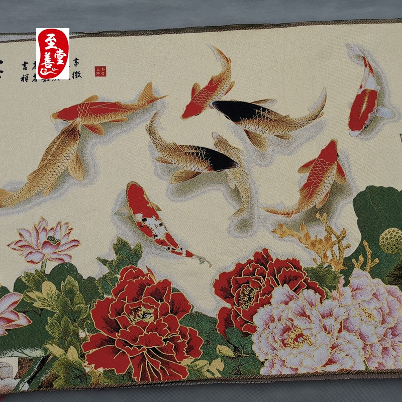 吉祥如意花鸟山水励志刺绣织锦画客厅装饰画布花未装裱120*60CM-图1