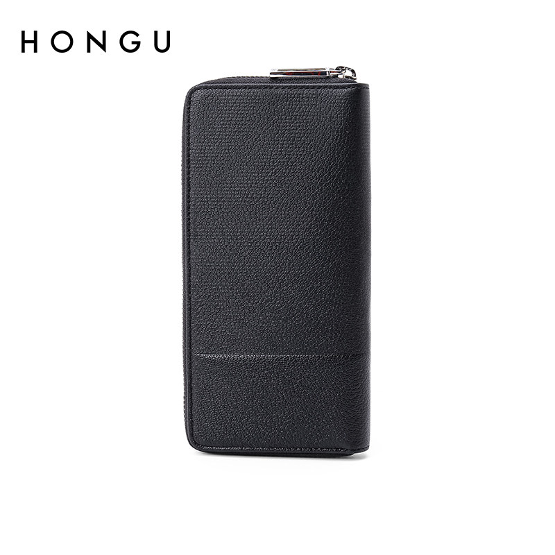 红谷男士真皮长款拉链手抓牛皮钱夹 红谷男包钱包