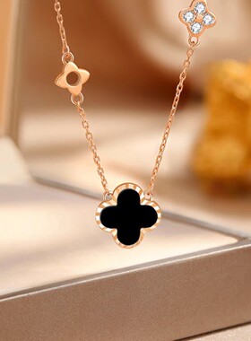 s999纯银幸运四叶草吊坠韩版时尚简约项链女ins轻奢锁骨链高级感