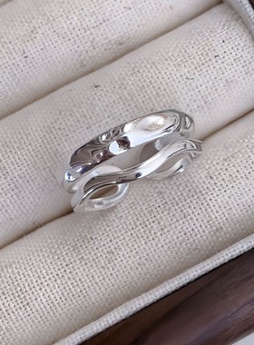 通体S999足银双层不规则熔岩戒指女ins简约百搭冷淡风小众设计感