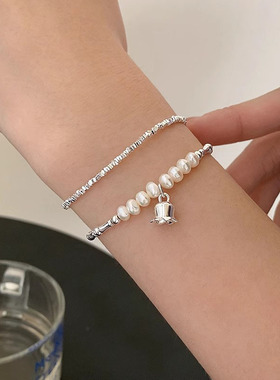 925纯银铃兰花珍珠碎银子手链女时尚轻奢高级感手饰ins小众设计感