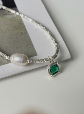 s925纯银绿立锆项链女碎银子锁骨链手链吊坠ins小众轻奢高级感潮