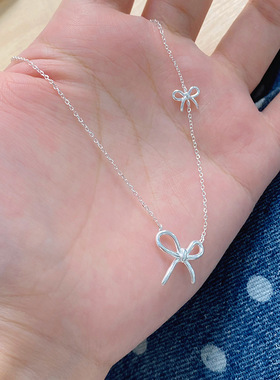 S925纯银蝴蝶结项链女小清新甜美可爱气质百搭ins小众锁骨链简约