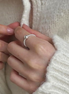 通体999足银圆珠豆豆戒指女ins简约通勤气质高级感小众轻奢食指戒