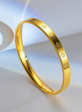 仿黄金越南沙金镯幸运草素圈手镯