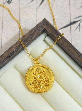 沙金镂空枫叶龙鳞葫芦吊坠项链