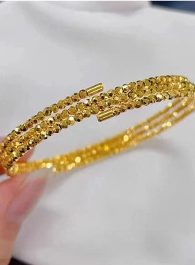 越南沙金饰品三生三世蹦迪珠手镯女仿黄金镯子三圈可伸缩弹力手环