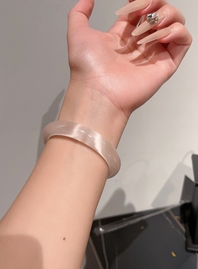 白月光猫眼手镯女西柚粉玉镯子