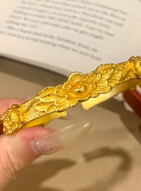 金店同款沙金饰品双喜牡丹花手镯