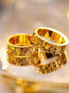 沙金碎冰冰戒指女高级感