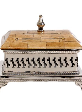 印度手工巴洛克宫廷风复古牛骨黄铜雕花样板间首饰收纳盒装饰摆件