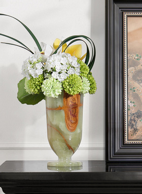 古风天然大理石花瓶侘寂摆件样板间售楼处客厅小众高级装饰品摆件