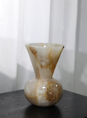 中古软装搭配质感玉石花器客厅大理石纹花瓶花艺摆件样板间售楼处