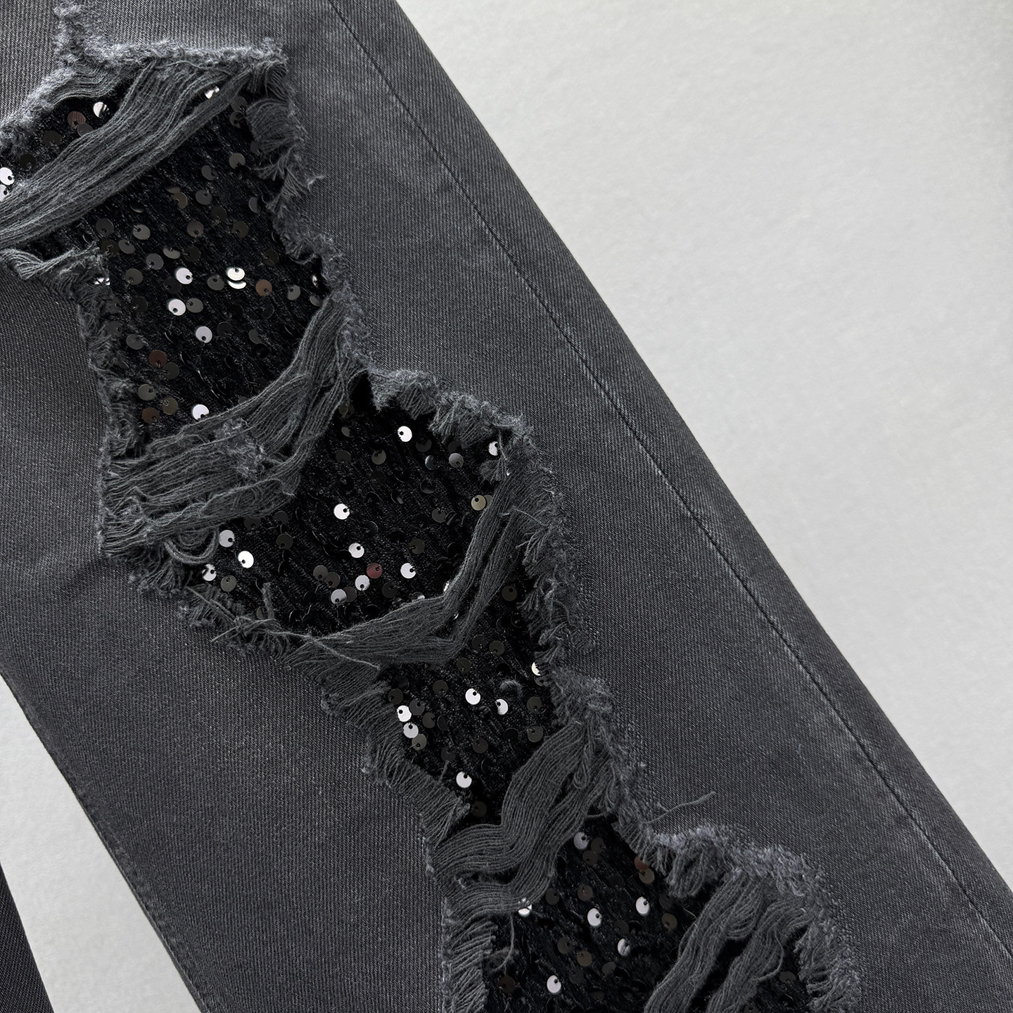 假破洞亮片牛仔裤女加长裤2025年秋季新款高腰宽松显瘦欧式阔腿裤,淘宝优惠券,粉丝福利购,淘宝优惠卷