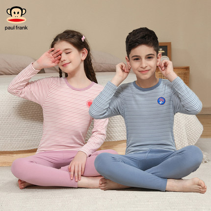 大嘴猴儿童保暖内衣套装中大女童青少年德绒莱卡棉男秋衣秋裤-1