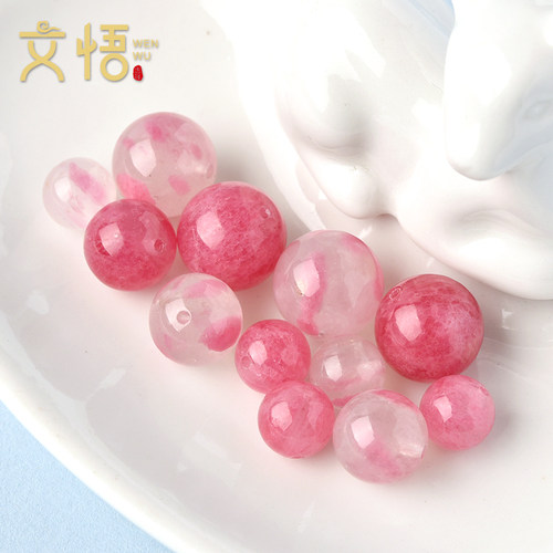 天然粉蔷薇辉手链散珠子樱花雨手串配珠diy粉水晶串珠桃花玉配件 - 图0