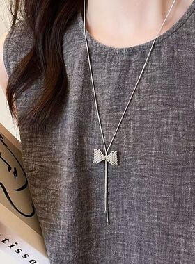 韩系简约可调节蝴蝶结项链女S925银小众设计轻奢百搭闺蜜款颈链