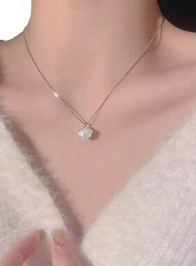 法式复古贝壳项链女925镀银轻奢小众设计感锁骨链 简约时尚百搭款