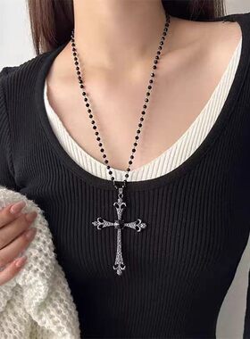 赛博朋克十字架长款毛衣锁骨链女