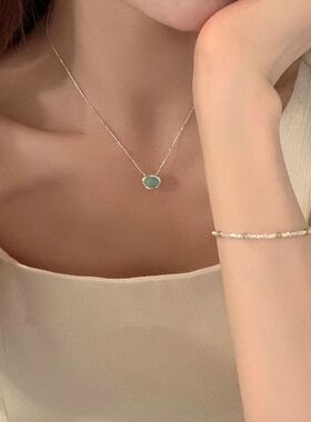 新中式清冷感银色东陵石项链女ins风高级感日常百搭配饰