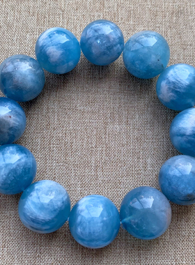 天然大颗粒蓝天白云海蓝宝手串女