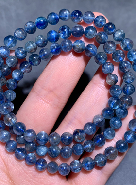 天然草莓蓝晶石三圈共生矿物手链