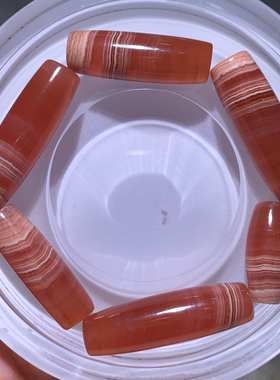 天然冰种五花肉红纹石桶珠配件女