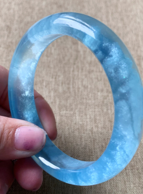 天然冰透润蓝色海蓝宝手镯饰品女