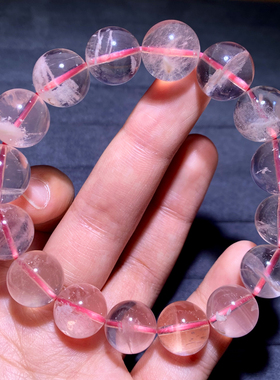 天然冰透粉雪花幽灵手链饰品女生