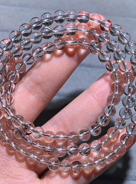 天然透体银发晶三圈水晶手链饰品