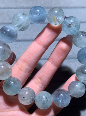 天然共生矿云母海蓝宝单圈手链女