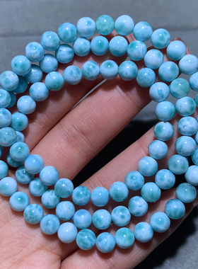 天然拉利玛海纹石三圈手链淡蓝色