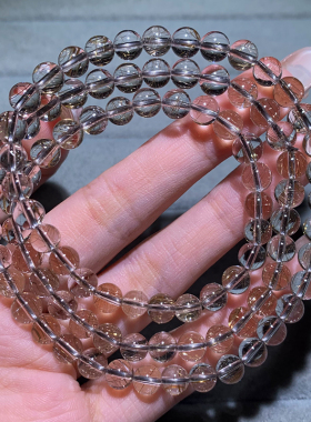 天然透体银发晶三圈水晶手链饰品