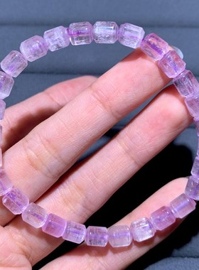 天然老矿猫眼拉丝紫锂辉桶珠手串